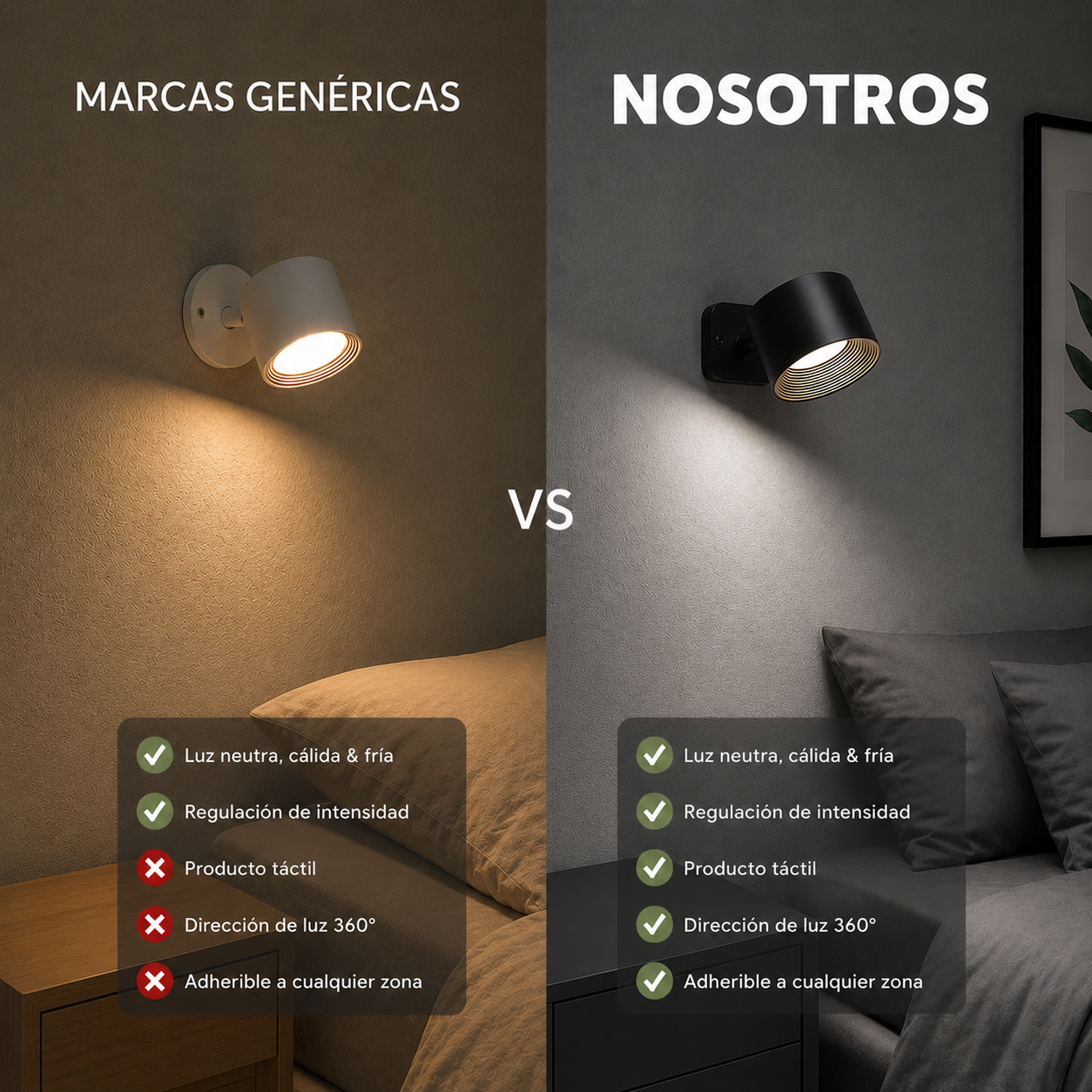 Lámpara led de pared recargable 360°