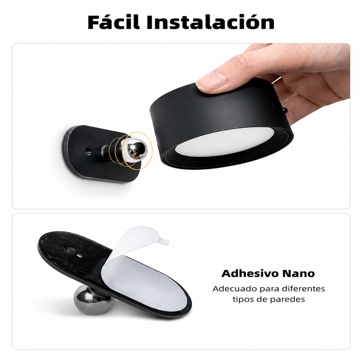 Lámpara led de pared recargable 360°