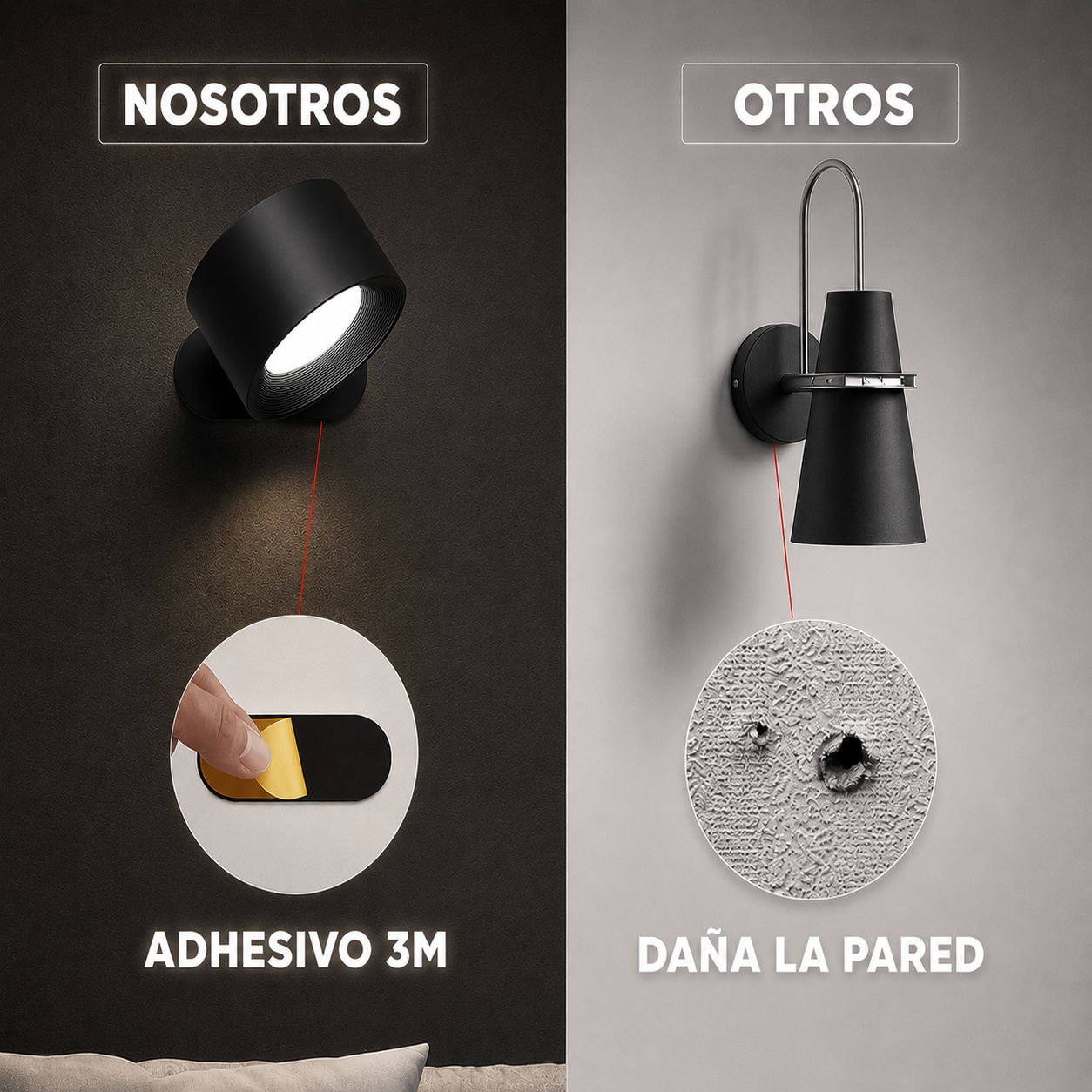 Lámpara led de pared recargable 360°